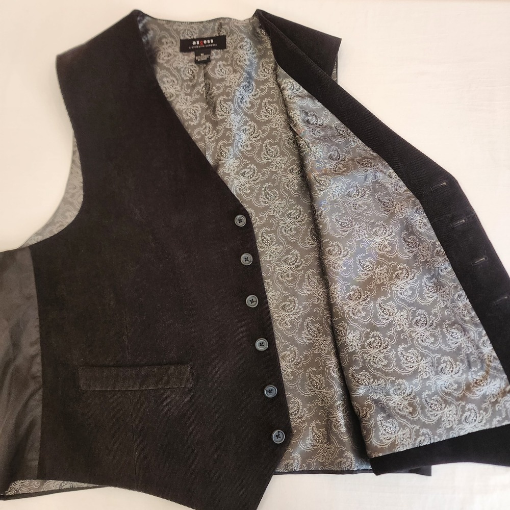 Axcess Men's Medium Corduroy Vest with Paisley Lining Black & Gray Unisex